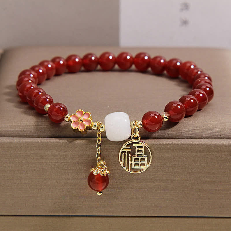 Buddha Stones Bransoletka z czerwonego agatu z kwiatem pewności siebie i szczęścia - Image 11