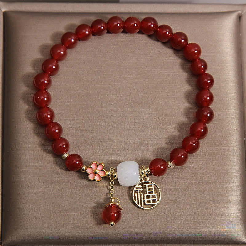 Buddha Stones Bransoletka z czerwonego agatu z kwiatem pewności siebie i szczęścia - Image 2