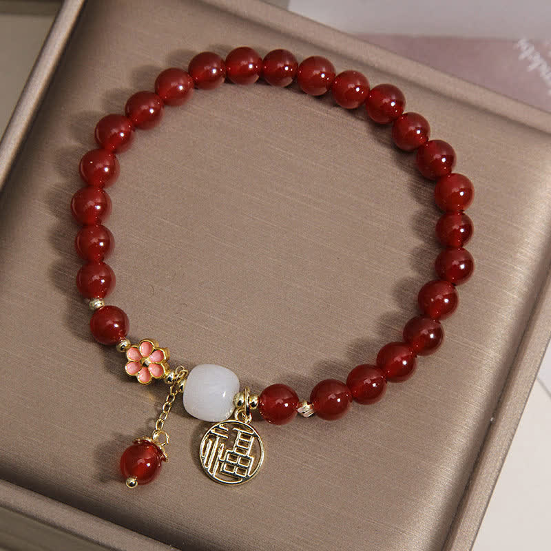Buddha Stones Bransoletka z czerwonego agatu z kwiatem pewności siebie i szczęścia - Image 3