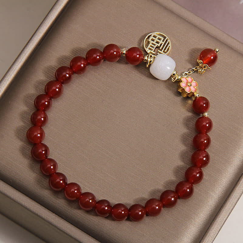 Buddha Stones Bransoletka z czerwonego agatu z kwiatem pewności siebie i szczęścia - Image 4