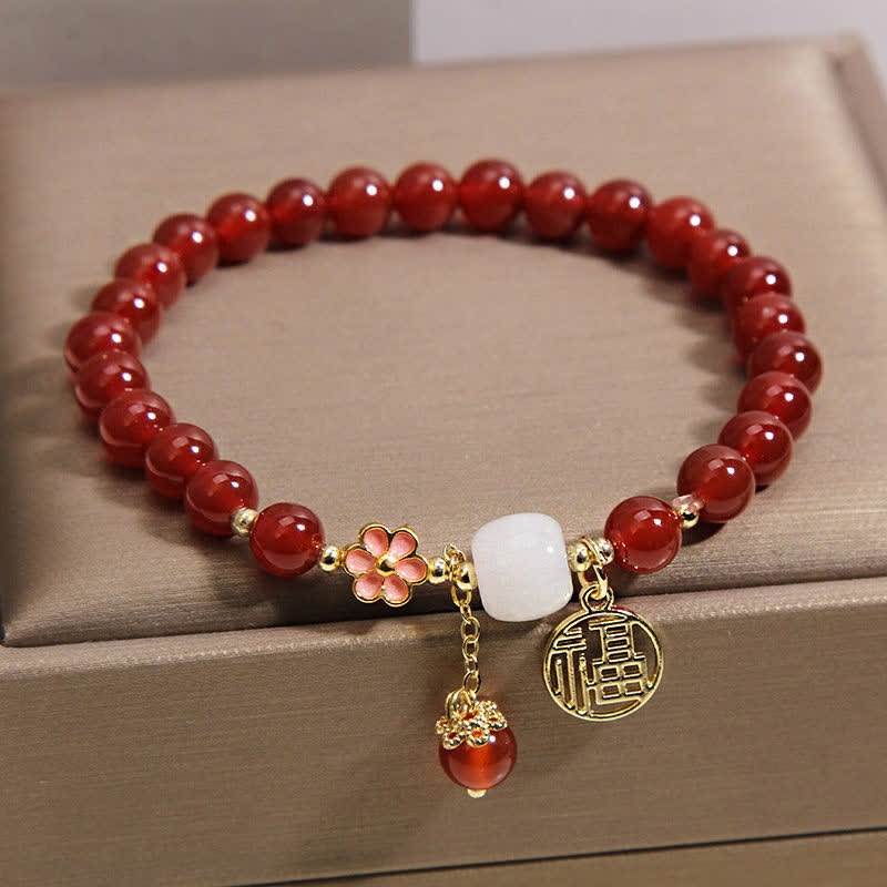 Buddha Stones Bransoletka z czerwonego agatu z kwiatem pewności siebie i szczęścia - Image 5