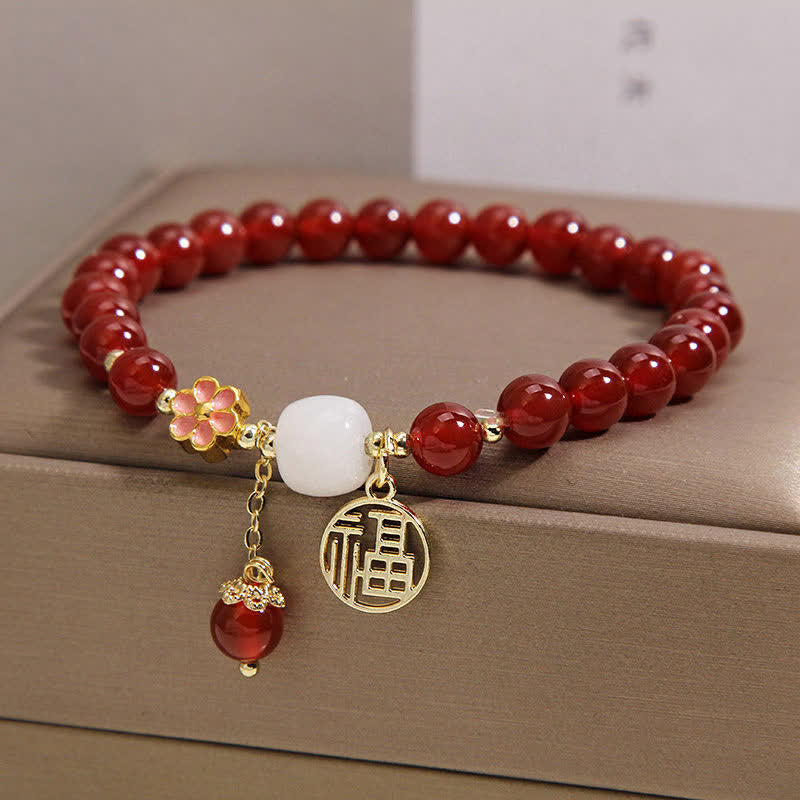 Buddha Stones Bransoletka z czerwonego agatu z kwiatem pewności siebie i szczęścia - Image 9