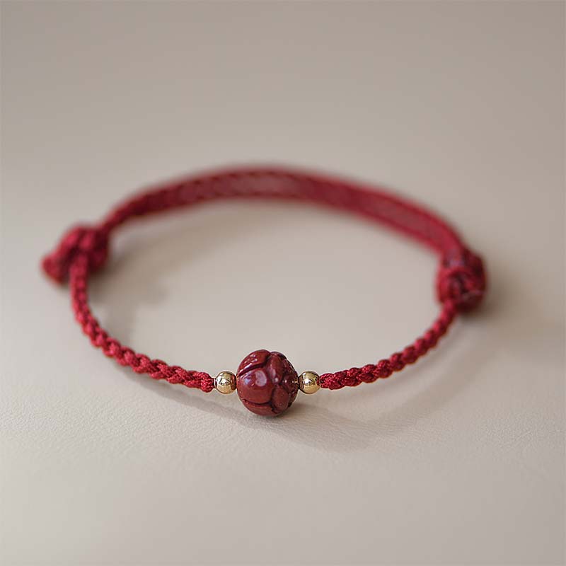 Buddha Stones Bransoletka z jadeitu cynobrowego i lotosu w kolorze spokojnej czerwieni - Image 8