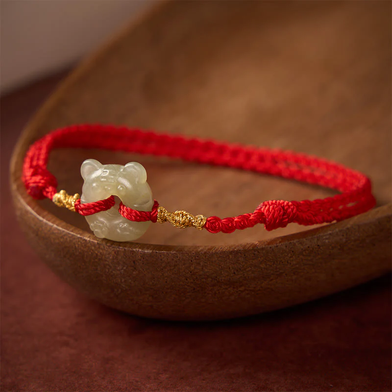 Buddha Stones Bransoletka z jadeitu z zapięciem Peace Buckle w kolorze czerwonym i motywem dobrobytu - Image 3