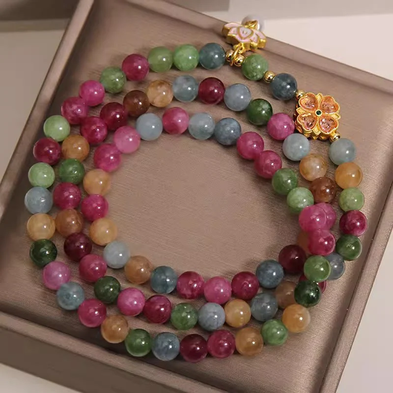 Buddha Stones Bransoletka z koralikami i zawieszkami Rainbow Turmalin Lotus Wisdom Triple Wrap - Image 3