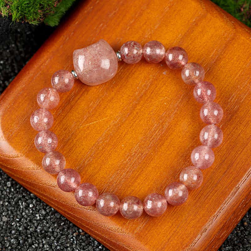 Buddha Stones Bransoletka z koralikami z niebieskiego agatu i przezroczystego kwarcu w uroczym wzorze kota - Image 17