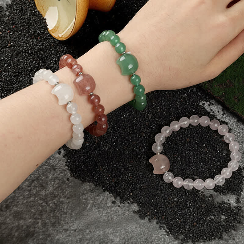 Buddha Stones Bransoletka z koralikami z niebieskiego agatu i przezroczystego kwarcu w uroczym wzorze kota - Image 35