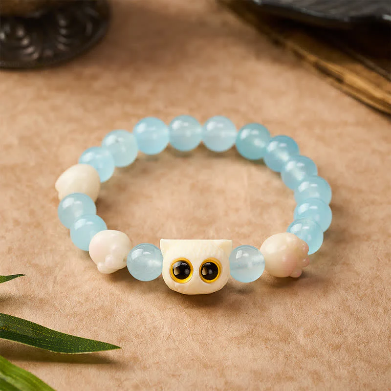 Buddha Stones Bransoletka z koralików Purity z ręcznie rzeźbionego kota z niebieskiego chalcedonu - Image 12