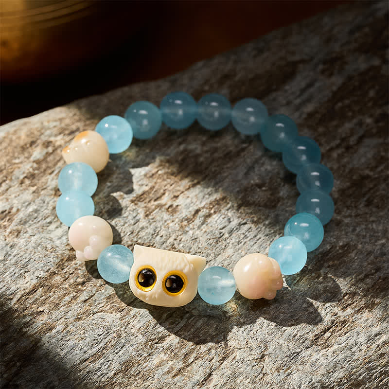 Buddha Stones Bransoletka z koralików Purity z ręcznie rzeźbionego kota z niebieskiego chalcedonu - Image 14