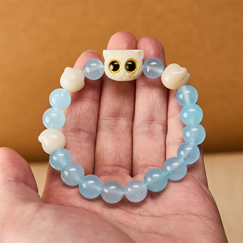 Buddha Stones Bransoletka z koralików Purity z ręcznie rzeźbionego kota z niebieskiego chalcedonu - Image 17