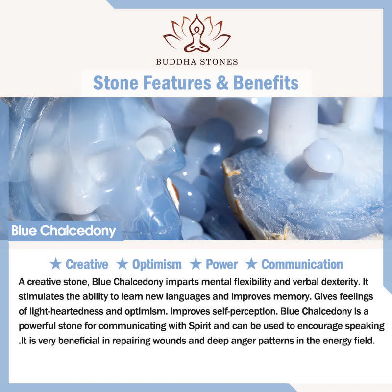 Buddha Stones Bransoletka z koralików Purity z ręcznie rzeźbionego kota z niebieskiego chalcedonu - Image 9