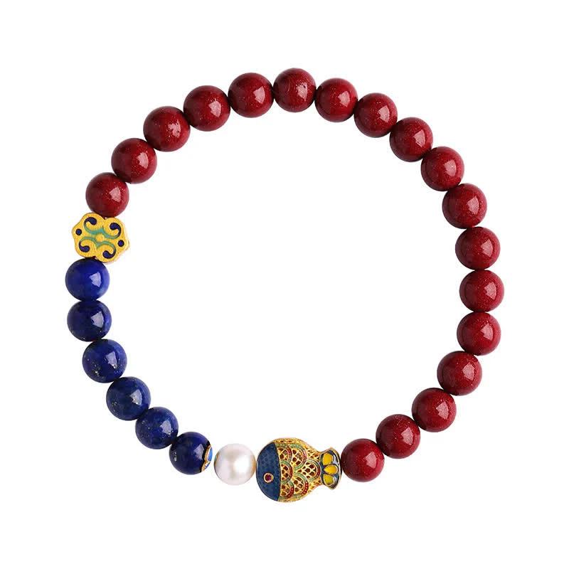 Buddha Stones Bransoletka z koralików z motywem błogosławieństwa i zawieszką w kształcie chmurki z rybką koi i lapis lazuli w kolorze cynobru - Image 5