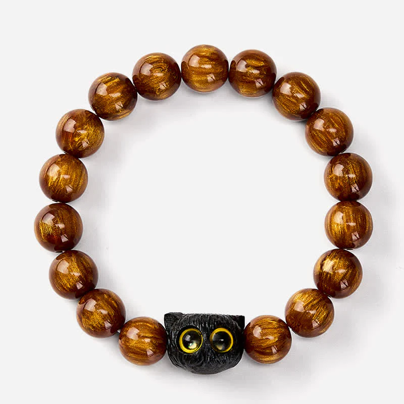 Buddha Stones Bransoletka z kotem i koralikami z żywicy hebanowej w kolorze żółtym - Image 15