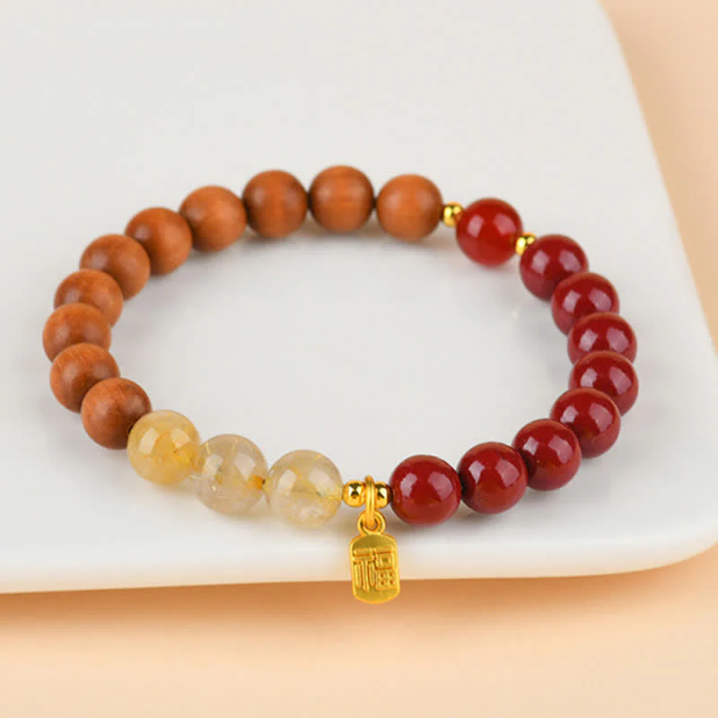 Buddha Stones Bransoletka z kwarcu truskawkowego i cytrynu, pięć elementów Fu, charakter szczęścia - Image 16