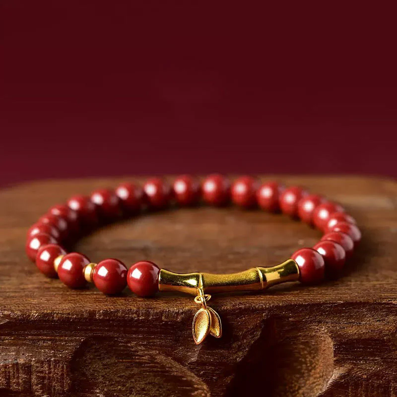 Bransoletka z motywem skupienia z Buddha Stones , bambusa i cynobru, wykonana ze srebra próby 925