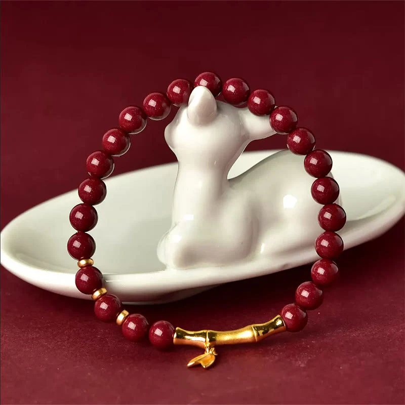 Bransoletka z motywem skupienia z Buddha Stones , bambusa i cynobru, wykonana ze srebra próby 925 - Image 11