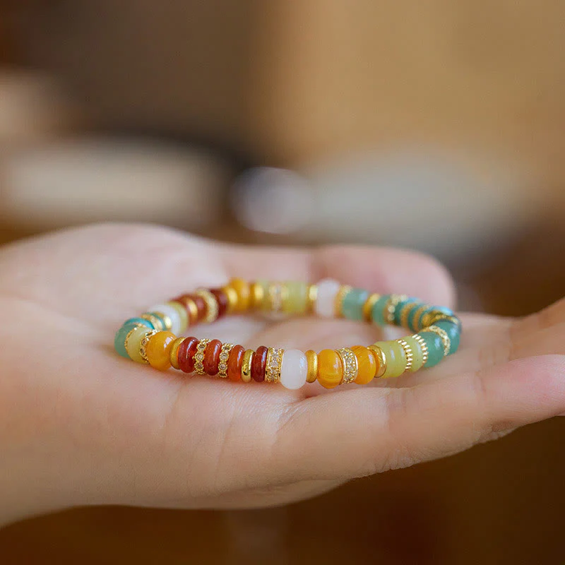 Buddha Stones Bransoletka z naturalnego czerwonego agatu i tęczowego jadeitu zapewniająca pewność siebie - Image 5