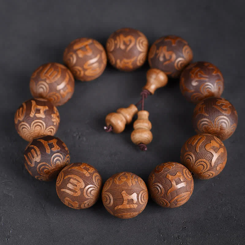Buddha Stones Bransoletka z naturalnego drewna abelia biflora Heart Sutra Om Mani Padme Hum
