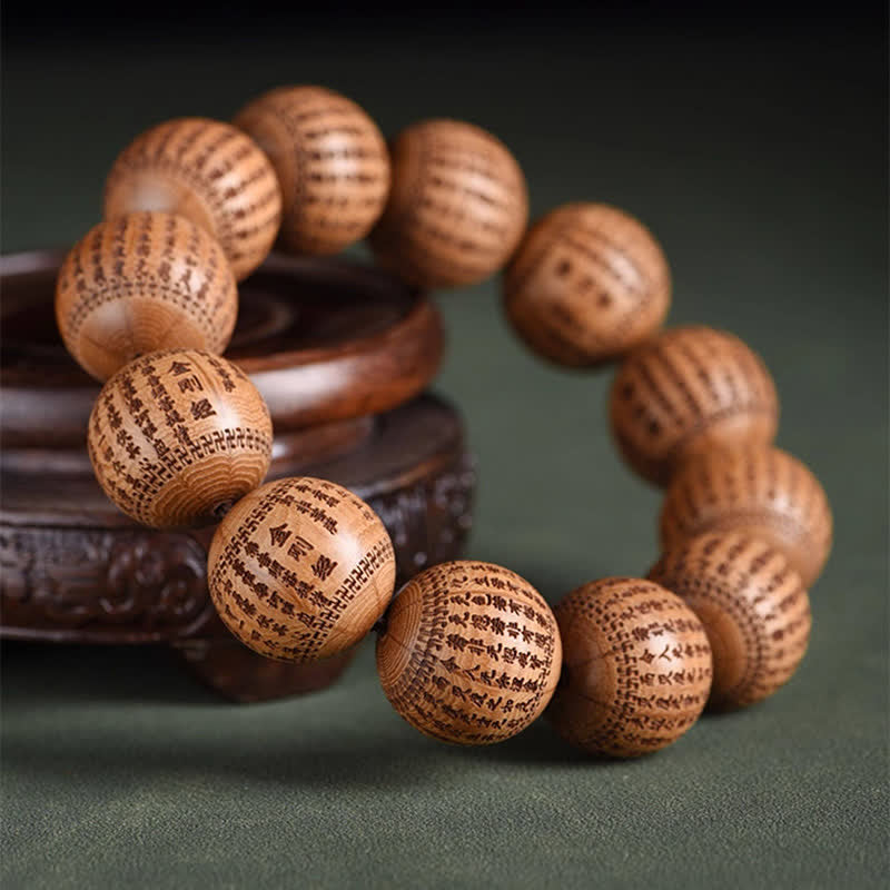 Buddha Stones Bransoletka z naturalnego drewna abelia biflora Heart Sutra Om Mani Padme Hum - Image 10