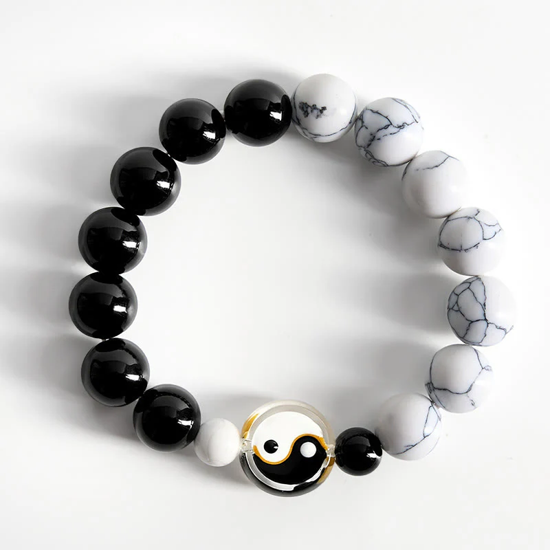 Buddha Stones Bransoletka z okrągłych koralików Liuli Glass Flat Bead Yin Yang Balance - Image 2