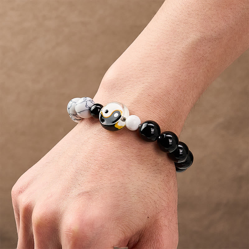 Buddha Stones Bransoletka z okrągłych koralików Liuli Glass Flat Bead Yin Yang Balance - Image 5