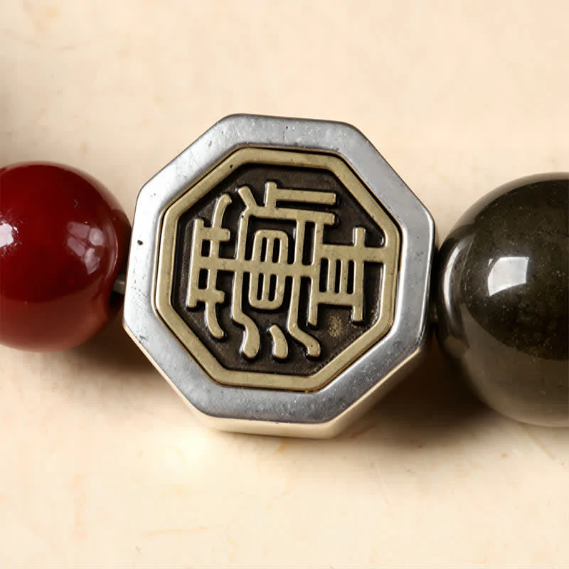 Buddha Stones Bransoletka z okrągłych koralików tybetańskich z ochroną bagua z czarnego obsydianu - Image 14
