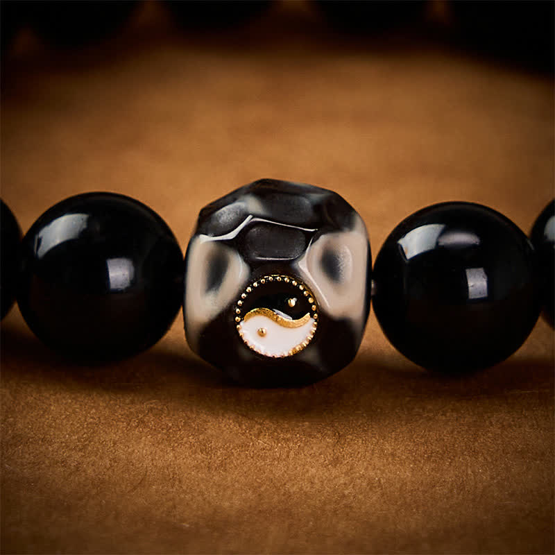 Buddha Stones Bransoletka z okrągłych koralików z agatu tybetańskiego Yin Yang Wealth - Image 12