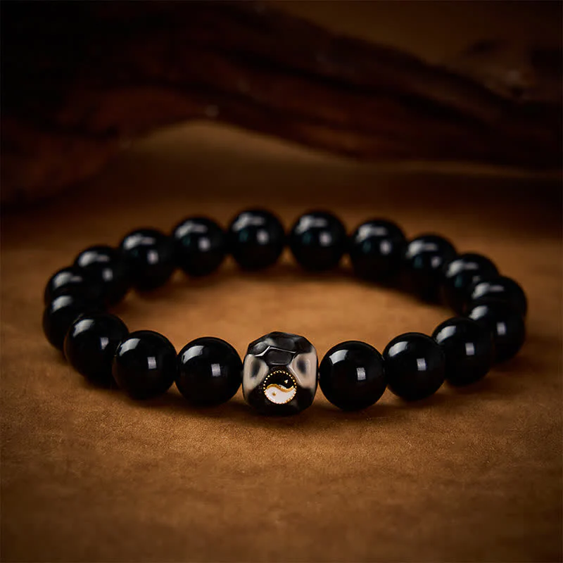 Buddha Stones Bransoletka z okrągłych koralików z agatu tybetańskiego Yin Yang Wealth - Image 4