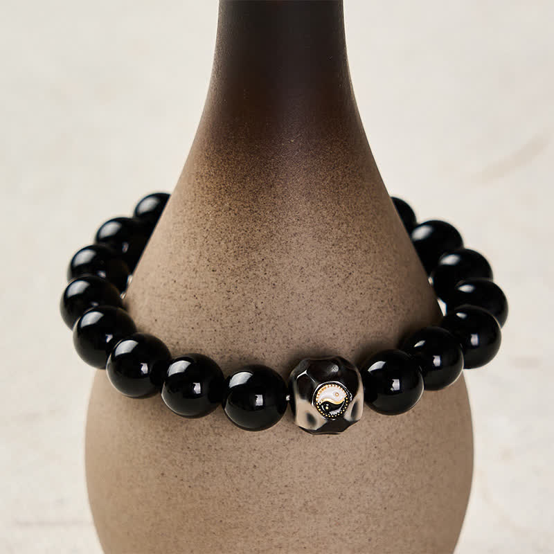Buddha Stones Bransoletka z okrągłych koralików z agatu tybetańskiego Yin Yang Wealth - Image 9
