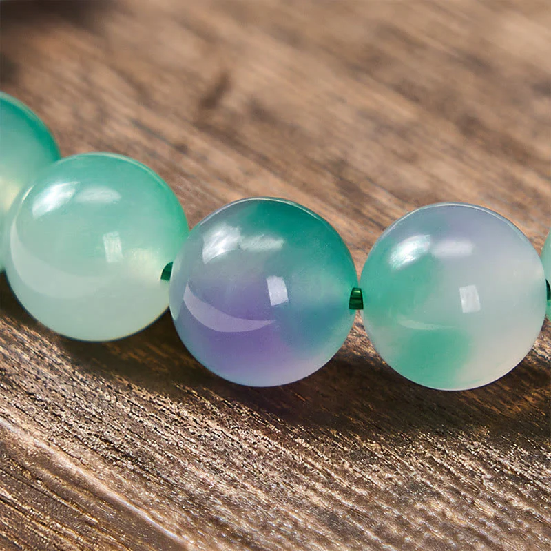 Buddha Stones Bransoletka z okrągłych koralików z białego chalcedonu i równowagi emocjonalnej w kolorze niebieskim i kwiatowym - Image 10