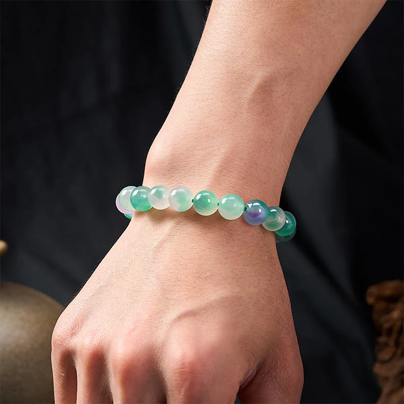 Buddha Stones Bransoletka z okrągłych koralików z białego chalcedonu i równowagi emocjonalnej w kolorze niebieskim i kwiatowym - Image 11