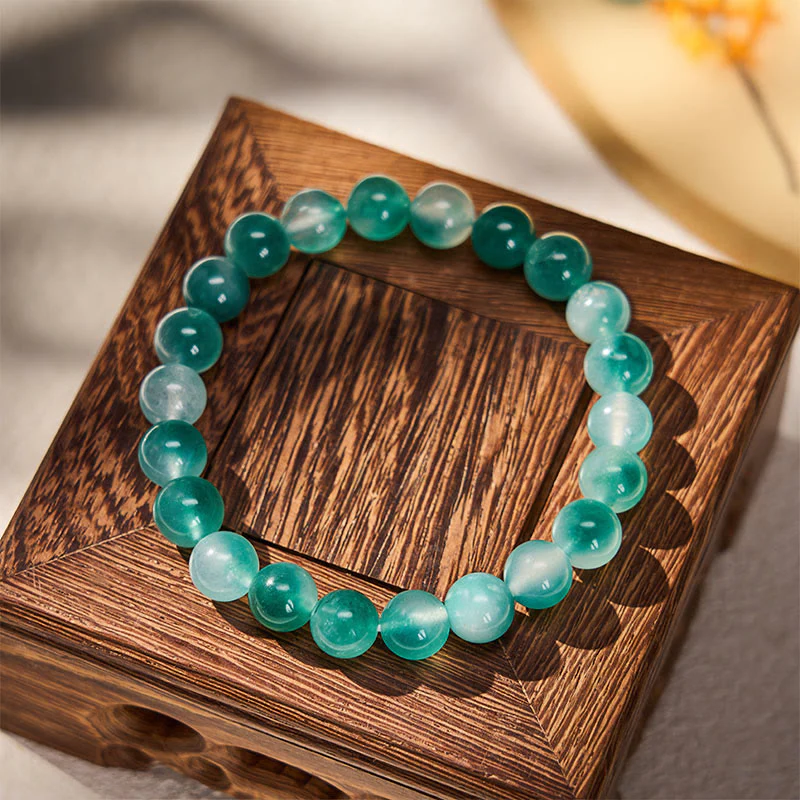 Buddha Stones Bransoletka z okrągłych koralików z białego chalcedonu i równowagi emocjonalnej w kolorze niebieskim i kwiatowym - Image 2