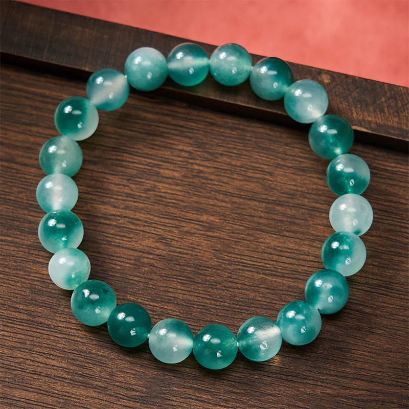 Buddha Stones Bransoletka z okrągłych koralików z białego chalcedonu i równowagi emocjonalnej w kolorze niebieskim i kwiatowym - Image 3