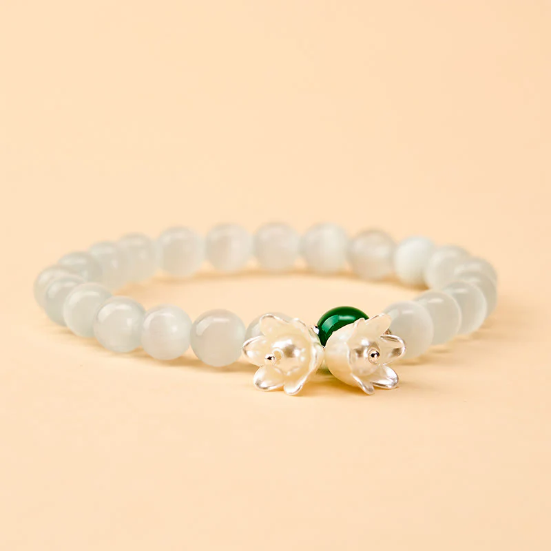 Buddha Stones Bransoletka z okrągłymi koralikami w kolorze białym z motywem konwalii, 8 mm - Image 2