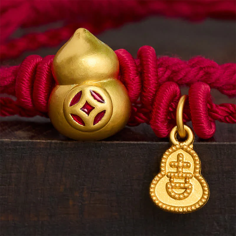 Buddha Stones Bransoletka z podwójnym sznurkiem w kształcie chińskiej monety i wisiorka z tykwy ze stopu metali - Image 4