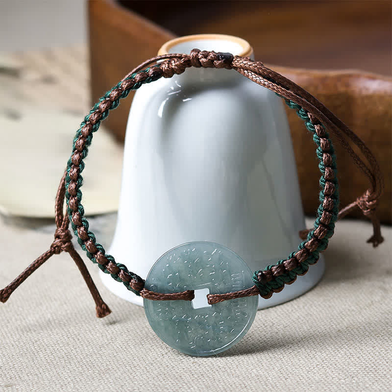 Buddha Stones Bransoletka z regulowanym uchwytem z jadeitu Peace Buckle, tkana ręcznie - Image 4