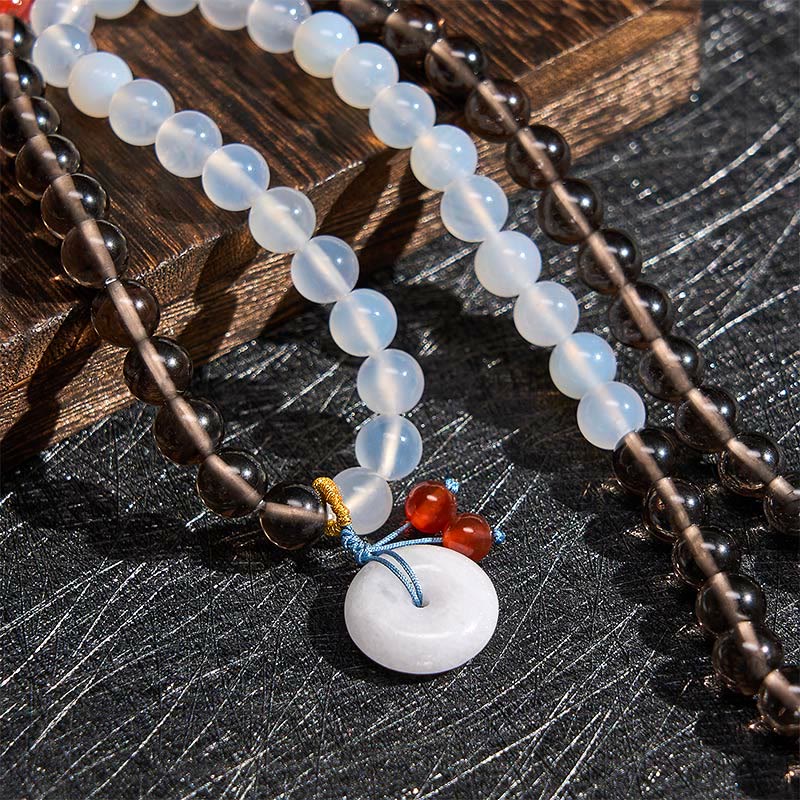 Buddha Stones Bransoletka z zapięciem Peace Buckle Serenity Multi Wrap z obsydianu lodowego i białego chalcedonu - Image 5