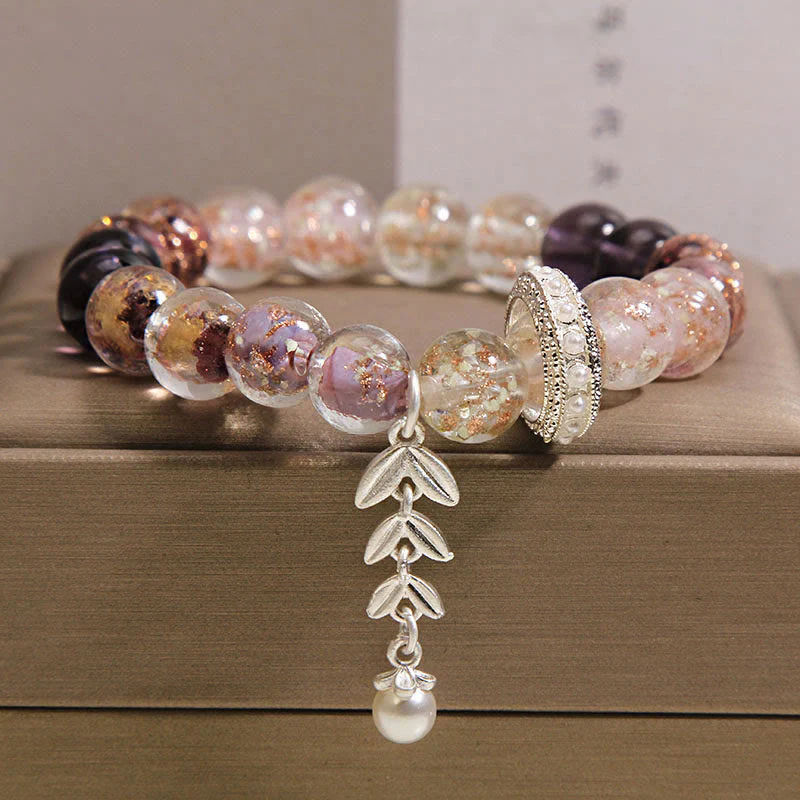Buddha Stones Bransoletka z zawieszkami z koralików szklanych Liuli w kształcie kolców pszenicy