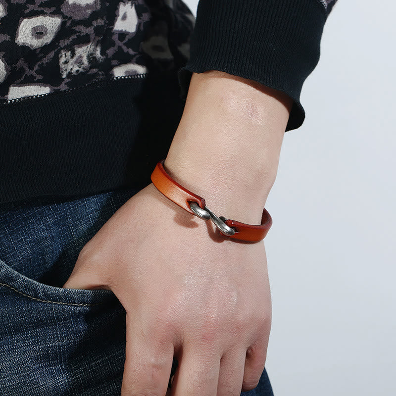 Buddha Stones Bransoletka ze skóry naturalnej Vintage Plain Strength Buckle - Image 6