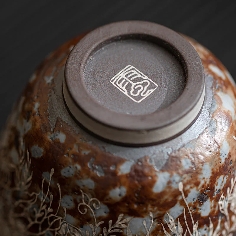 Buddha Stones Brązowe Kwiaty W Pełnym Rozkwicie Filiżanka Do Herbaty Kung Fu 100 ml Z Pudełkiem Prezentowym - Image 5