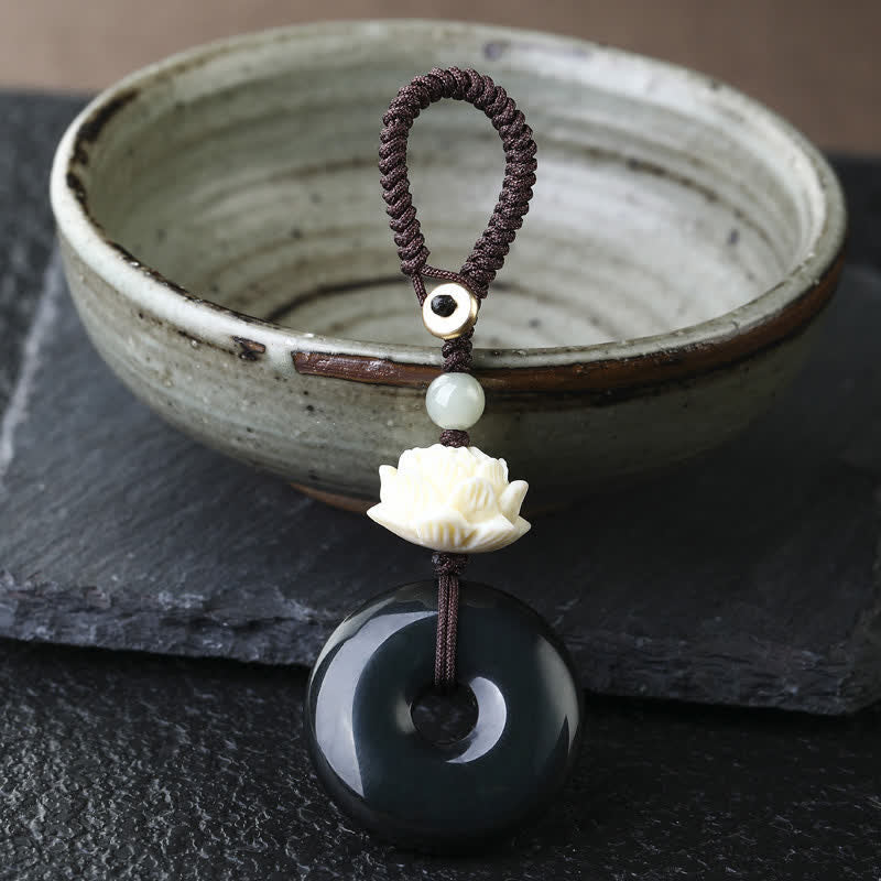 Buddha Stones Breloczki ochronne Rainbow Obsidian Lotus Peace Buckle - Image 3