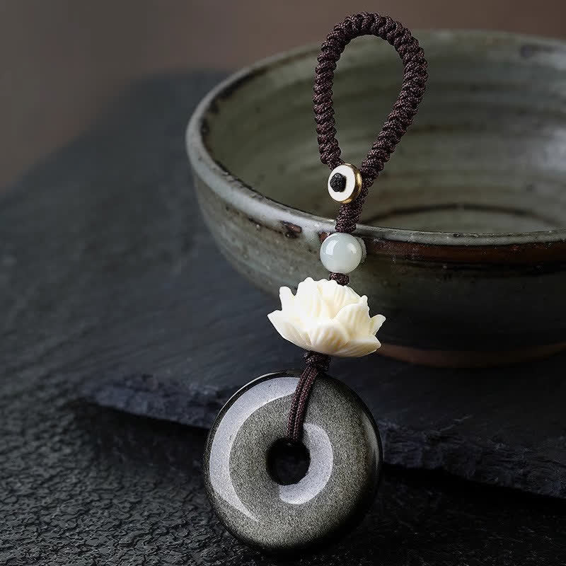 Buddha Stones Breloczki ochronne Rainbow Obsidian Lotus Peace Buckle - Image 4