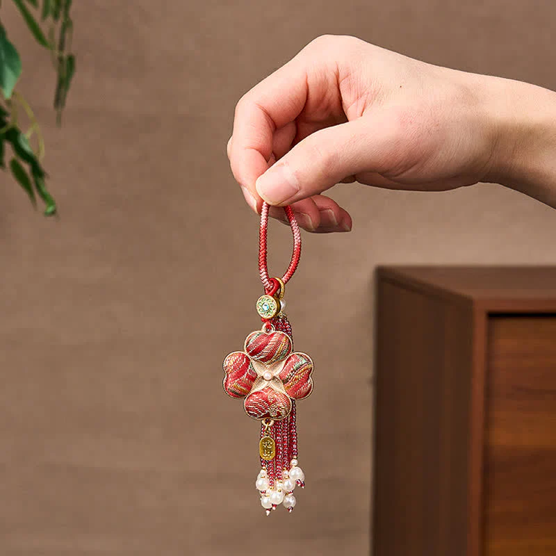 Buddha Stones Breloczki z frędzlami z czterolistną koniczyną i brokatem "Fu" - Image 13