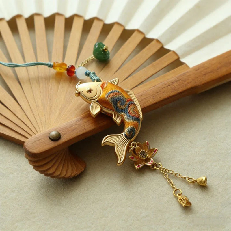 Buddha Stones Brelok do kluczy Song Brocade Koi Fish Lotus Wealth