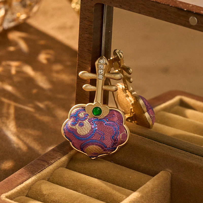 Buddha Stones Broszka energetyczna w kształcie pipy wykonana ręcznie z broszki Song Brocade w kolorze fioletowym - Image 4
