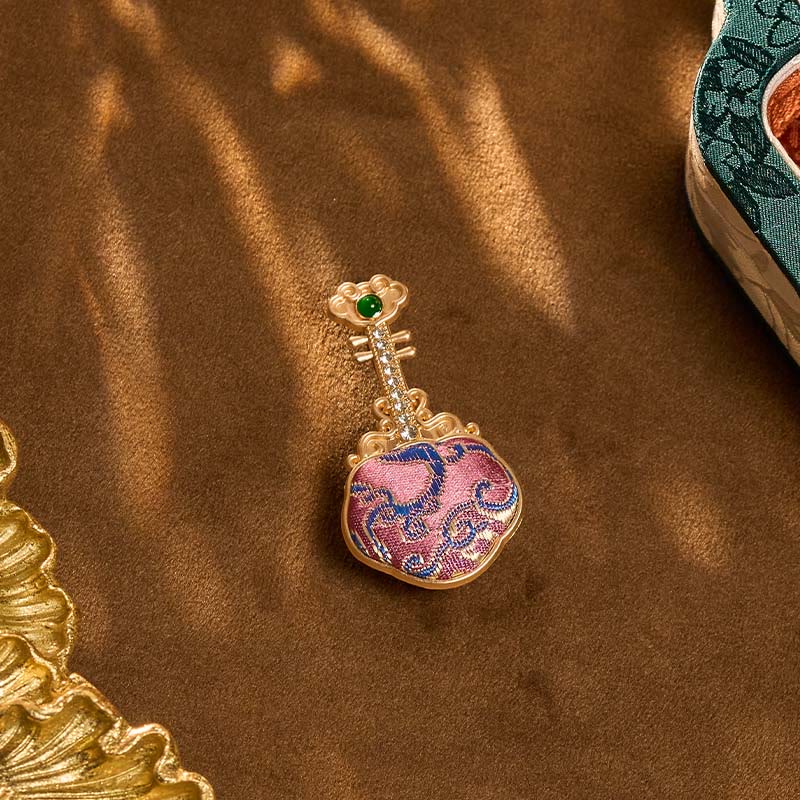 Buddha Stones Broszka energetyczna w kształcie pipy wykonana ręcznie z broszki Song Brocade w kolorze fioletowym - Image 9