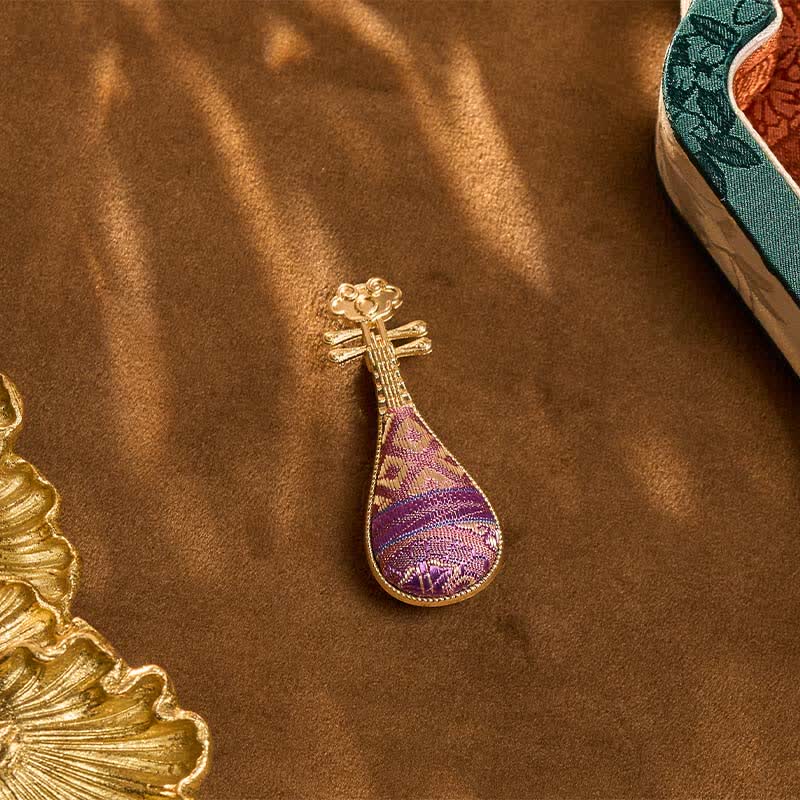 Buddha Stones Broszka Song Brocade w kształcie Guqin, ręcznie robiona, nowa chińska broszka w kształcie kwiatowej harmonii - Image 4