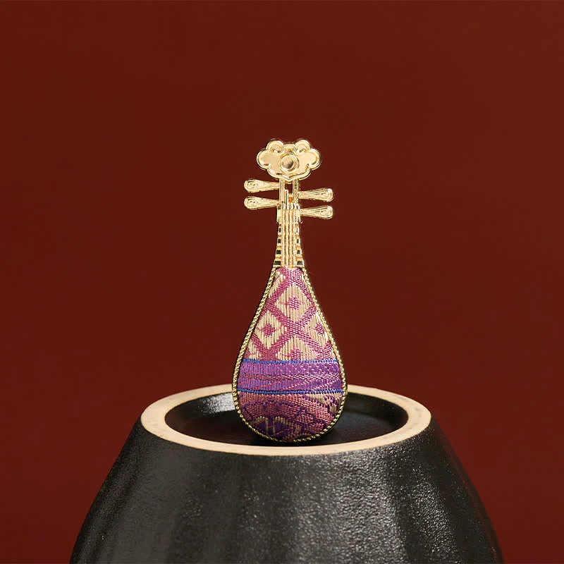 Buddha Stones Broszka Song Brocade w kształcie Guqin, ręcznie robiona, nowa chińska broszka w kształcie kwiatowej harmonii - Image 5