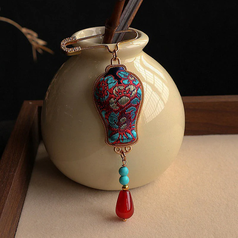 Buddha Stones Broszka z brokatem Song Vase Design Elegancka broszka - Image 9