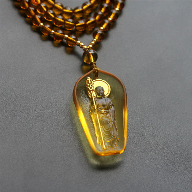 Buddha Stones Budda Liuli Kryształowy Naszyjnik z Wisiorkiem i Spokojem Ksitigarbha Bodhisattwy - Image 3